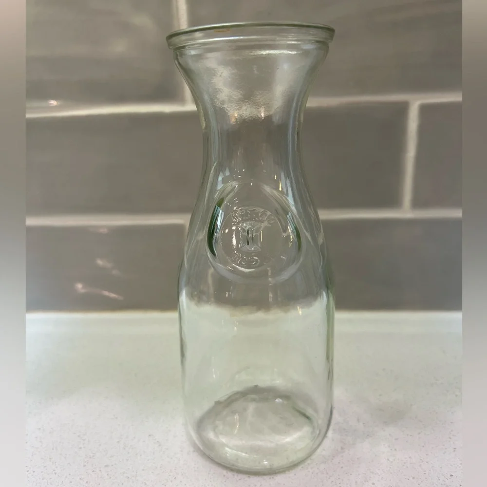 Small Vintage Milk Wine Juice Decanter Carafe Bottle Since 1852 Old Clear Glass
